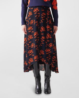Krasner Floral-Print High-Low Midi Skirt