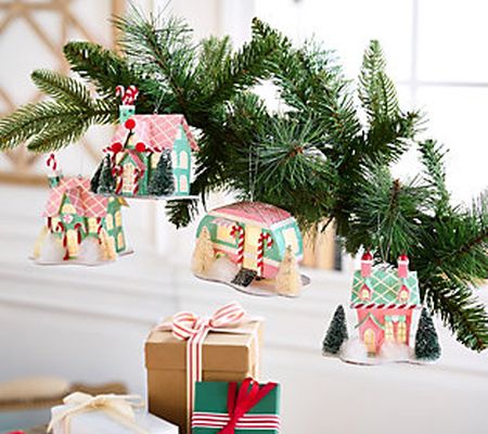 Kringle Express Set of 4 Pastel Paper House Ornaments