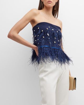 Kristen Feather-Embellished Strapless Top