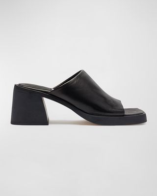 Kristen Lambskin Block-Heel Slide Sandals