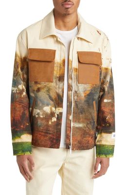 KROST Landscape Print Cotton Zip-Up Jacket in Beige Multi