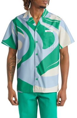 KROST Oil Slick Print Short Sleeve Button-Up Shirt in Green Multi
