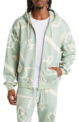 KROST x Hasbro Free Parking Monopoly Print Cotton Zip-Up Hoodie in Iceberg Green