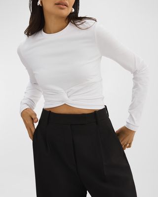 Ksenia Twisted-Front Long-Sleeve Crop Top