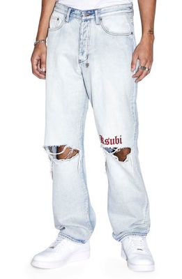 Ksubi Anti K Icons Ripped Relaxed Straight Leg Jeans in Denim