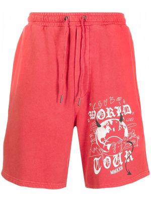 Ksubi graphic-print cotton track shorts - Red