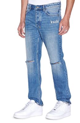 Ksubi Hazlow Notorious Kulture Ripped Straight Leg Jeans in Denim