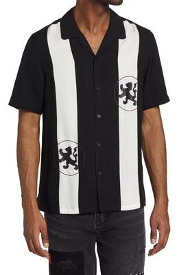 Ksubi Lion Resort Stripe Short Sleeve Button-Up Shirt in Black