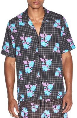 Ksubi Low Res Floral Short Sleeve Button-Up Camp Shirt in Grey Multi