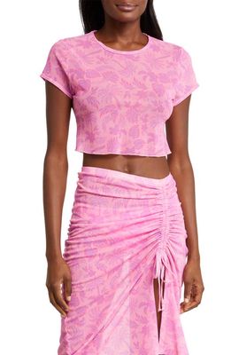 Kulani Kinis Mesh Crop Cover-Up T-Shirt in Fuchsia Fever