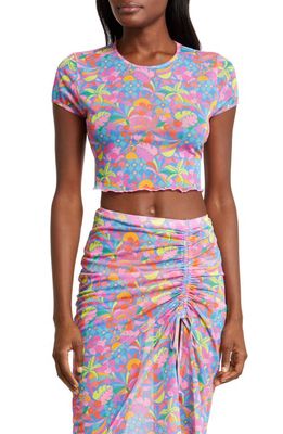 Kulani Kinis Mesh Crop Cover-Up T-Shirt in Rio Rainbow 