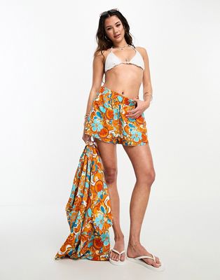 Kulani Kinis relaxed beach shorts in mango magic - part of a set-Orange