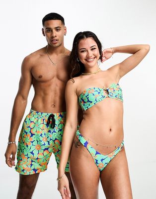 Kulani Kinis retro v thong bikini bottom in Serene Marine floral print-Multi