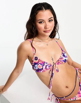 Kulani Kinis ruched bralette bikini top in Tipsy Dip floral print-Multi
