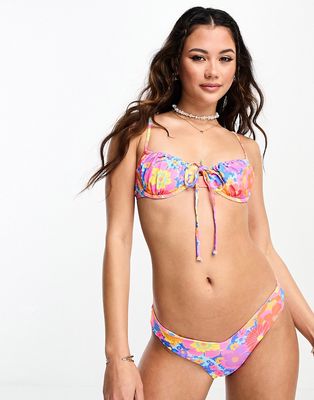 Kulani Kinis Ruched underwire bikini top in Sapphire Sun floral print-Multi