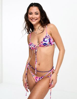 Kulani Kinis Thong tie side bikini bottom in Tipsy Dip floral print-Multi