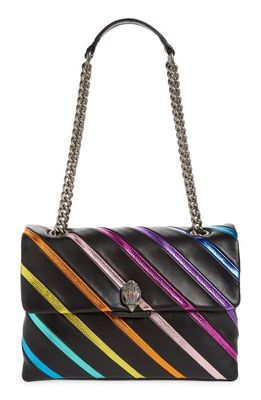Kurt Geiger London Large Kensington Rainbow Stripe Leather Shoulder Bag in Black