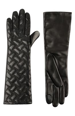 Kurt Geiger London Long Quilted Leather Gloves in Black /Antique Brass