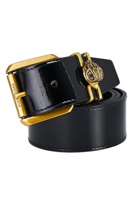 Kurt Geiger London Patent Leather Belt in Black With Antique Brass