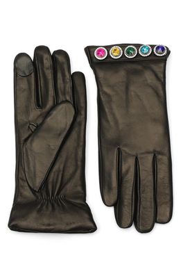 Kurt Geiger London Rainbow Crystal Leather Gloves in Black