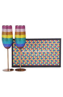 Kurt Geiger London Set of 2 Rainbow Crystal Champagne Flutes in Rainbow Multi