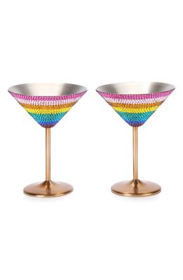 Kurt Geiger London Set of 2 Rainbow Crystal Martini Glasses in Multi/other
