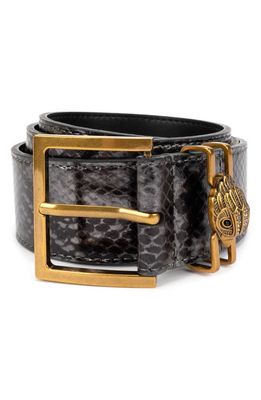 Kurt Geiger London Snake Embossed Leather Belt in Black/Silver /Antique Brass
