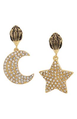 Kurt Geiger London Star & Moon Mismatched Drop Earrings in Crystal