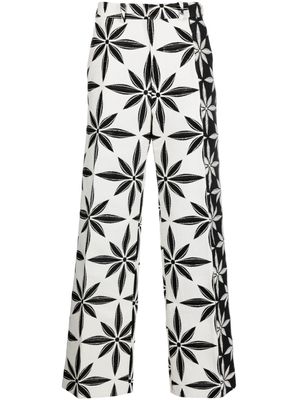 KUSIKOHC geometric-print straight-leg trousers - White