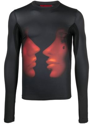 KUSIKOHC Kiss-print mesh-panelled T-shirt - Black