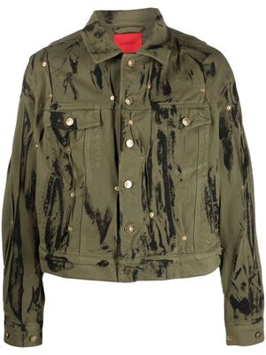 KUSIKOHC stud-embellished distressed denim jacket - Green