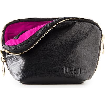 KUSSHI Everyday Leather Makeup Bag in Black/Pink Leather 