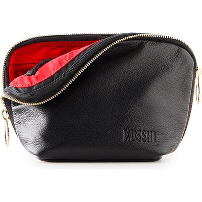 KUSSHI Everyday Leather Makeup Bag in Black/Red Leather 