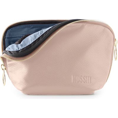 KUSSHI Everyday Leather Makeup Bag in Blush Pink/Cool Grey Leather 