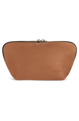 KUSSHI Signature Leather Makeup Bag in Camel Leather/Red