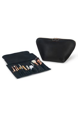 KUSSHI Vacationer Leather Makeup Brush Organizer in Black Leather/Leopard