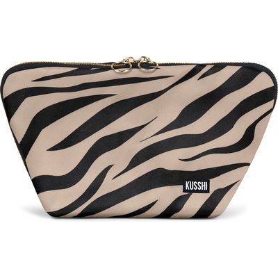 KUSSHI Vacationer Makeup Bag in Zebra Beige/Fuschia 