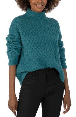 KUT from the Kloth Adah Textured Mock Neck Sweater in Teal