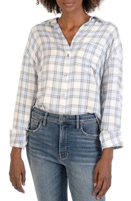 KUT from the Kloth Alcott Crop Button-Up Shirt in Blue/White