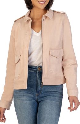 KUT from the Kloth Alena Zip Faux Suede Jacket in Powder Pink