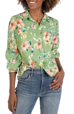 KUT from the Kloth Alpha Floral Button-Up Shirt in Olive/Coral