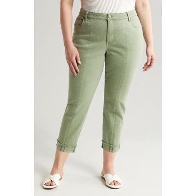 KUT from the Kloth Amy Crop Straight Leg Twill Pants in Tuscan Olive 