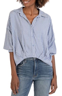 KUT from the Kloth Angelou Crop Button-Up Shirt in Blue/White