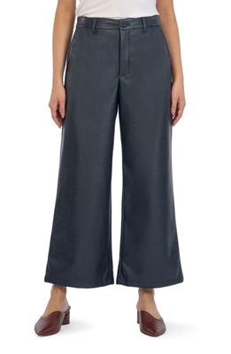 KUT from the Kloth Aubrielle High Waist Ankle Wide Leg Faux Leather Pants in Navy