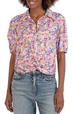 KUT from the Kloth Blair Floral Twist Front Blouse in Pink/Blue