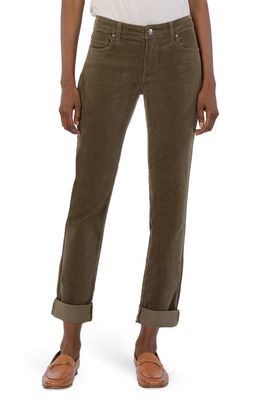 KUT from the Kloth Catherine Stretch Cotton Corduroy Boyfriend Pants in Moss