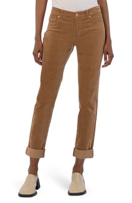 KUT from the Kloth Catherine Stretch Cotton Corduroy Boyfriend Pants in Tobacco Brown