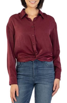 KUT from the Kloth Delanie Knot Front Shirt in Wine