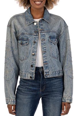 KUT from the Kloth Dolly Rhinestone Crop Denim Jacket in Fanciful