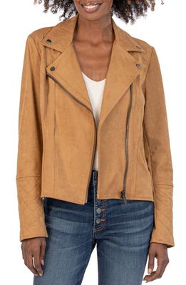 KUT from the Kloth Emma Faux Suede Moto Jacket in Toffee